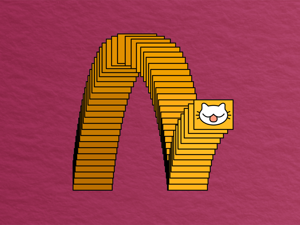 textured red background with replicating square featuring a cartoon cat face