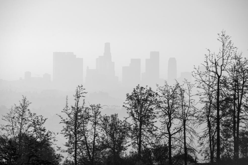 Hazy View of Downtown Los Angeles Skyline