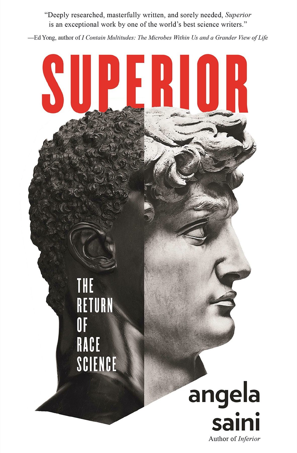 a book cover with a greek statue bust that says "Superior: The Return of Race Science"