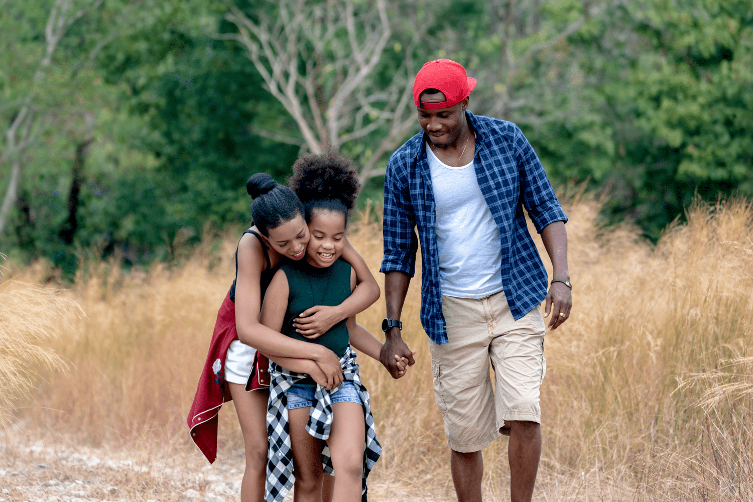 black family hiking in nature