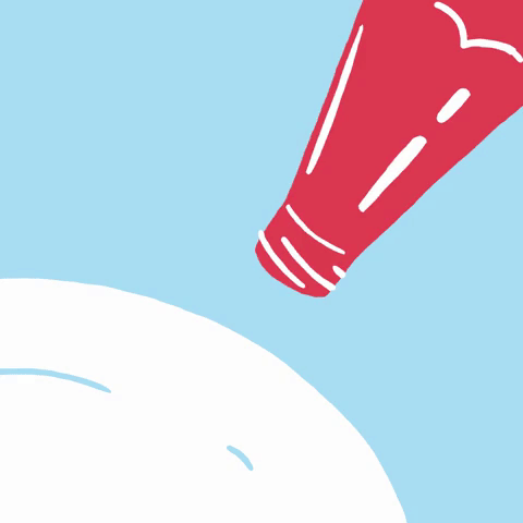 an gif illustration of a ketchup bottle being shaked and a smiling fish flops out