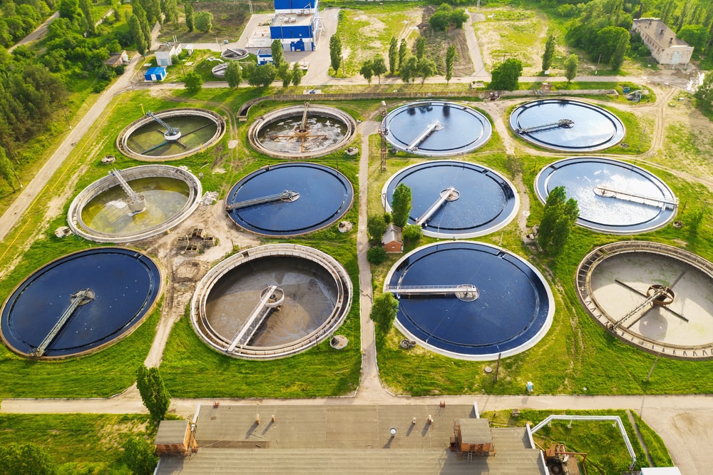 Modern Wastewater Treatment Plant, aerial view