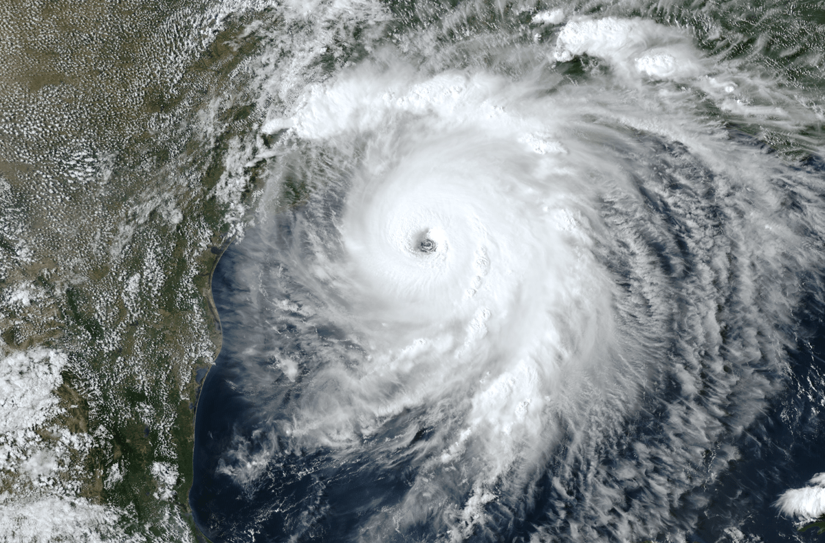 a satellite view of hurricane laura