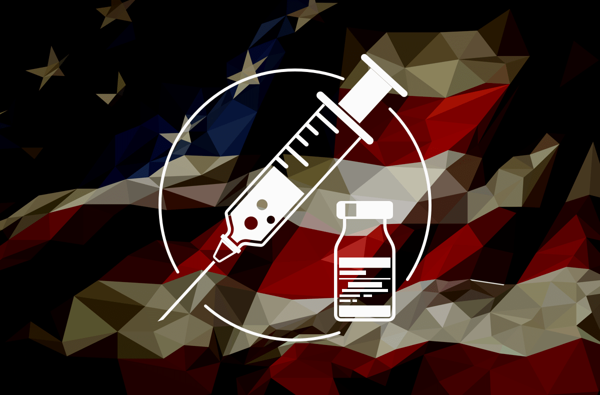 an abstracted american flag with a vaccine design on top