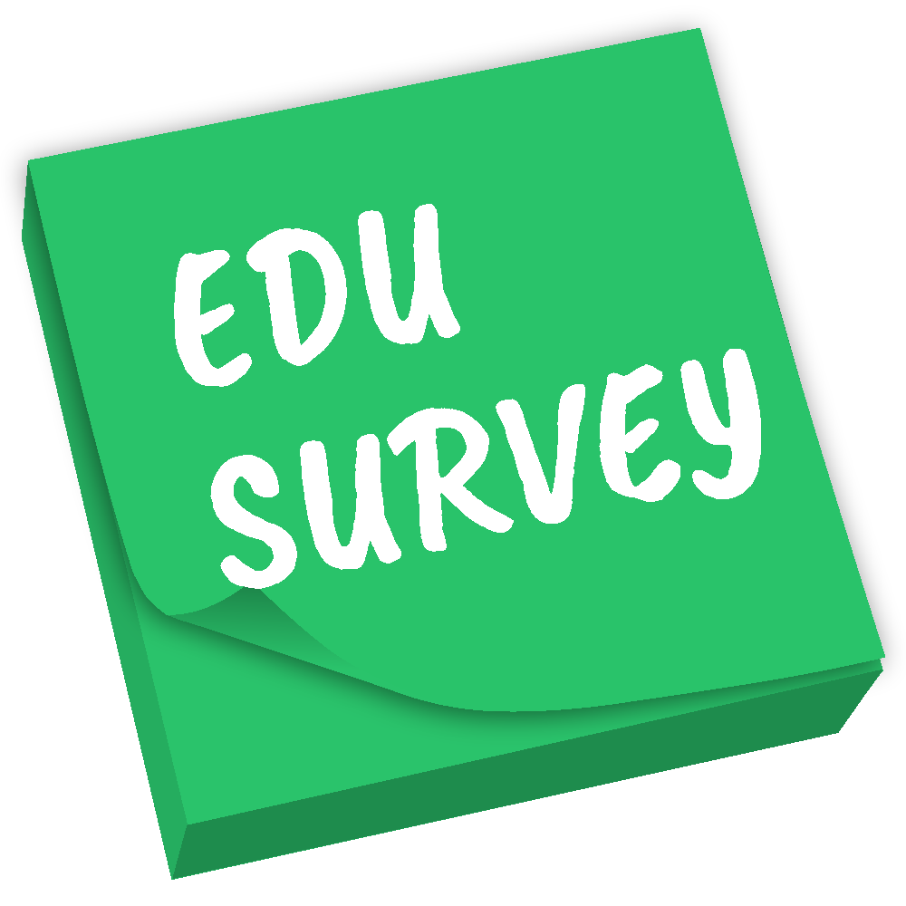 a graphic of a green post it that reads "edu survey"