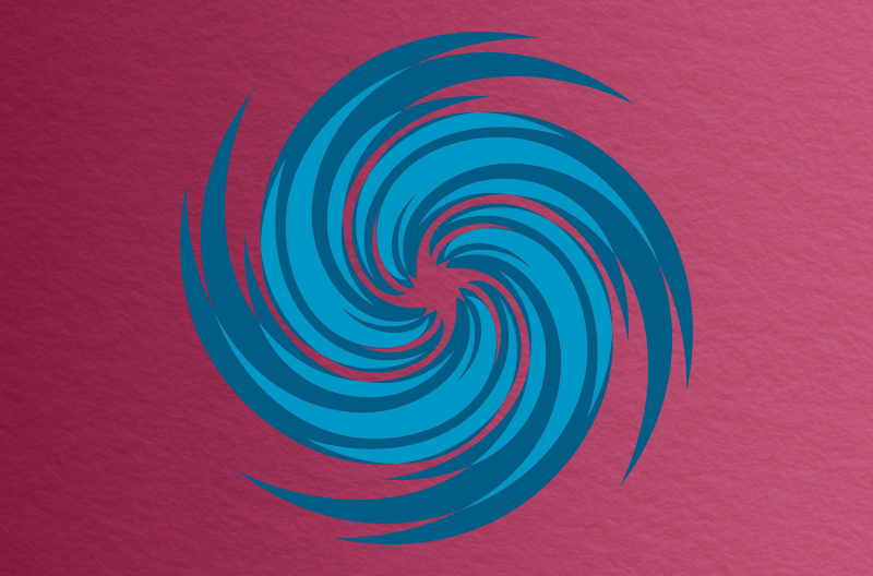 cartoonish blue swirls going clockwise against wine-colored background