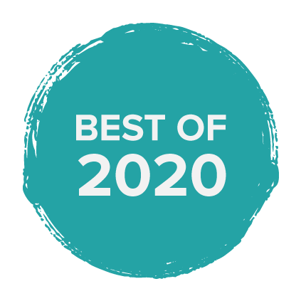 a blue paint circle badge with words in white that say "best of 2020"