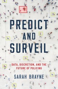 a book cover that shows an aerial view of a dispersed crowd on a white floor. the title is "predict and surveil"