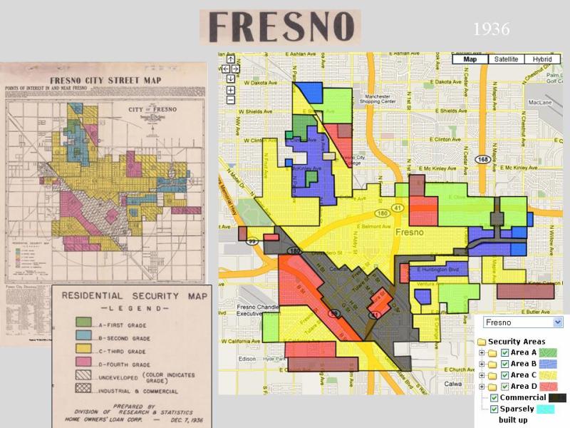 Map of housing security from Fresno in 1936.