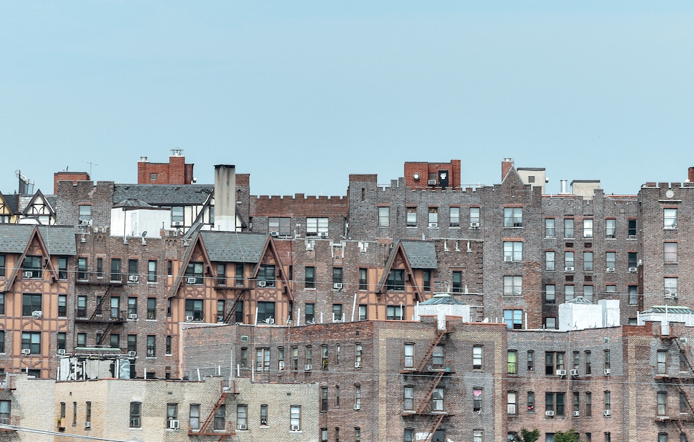 Panoramic roof view of apartment buildings and homes in the bronx