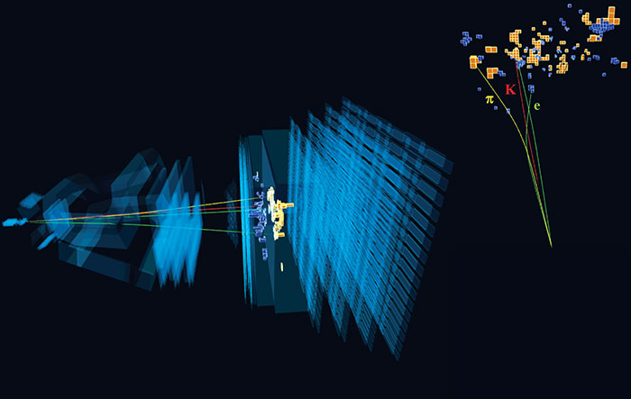 a 3d computer generated image of multiple layers of blue rectangles with thin yellow lines penetrating them