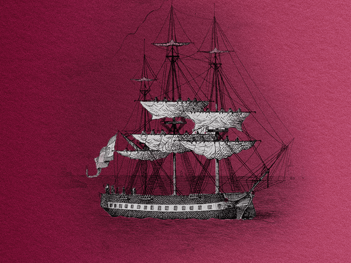 Engraving of an old ship