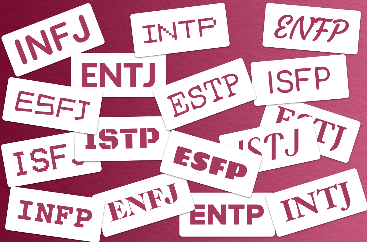 jumble of type letters against a wine-colored paper-textured background