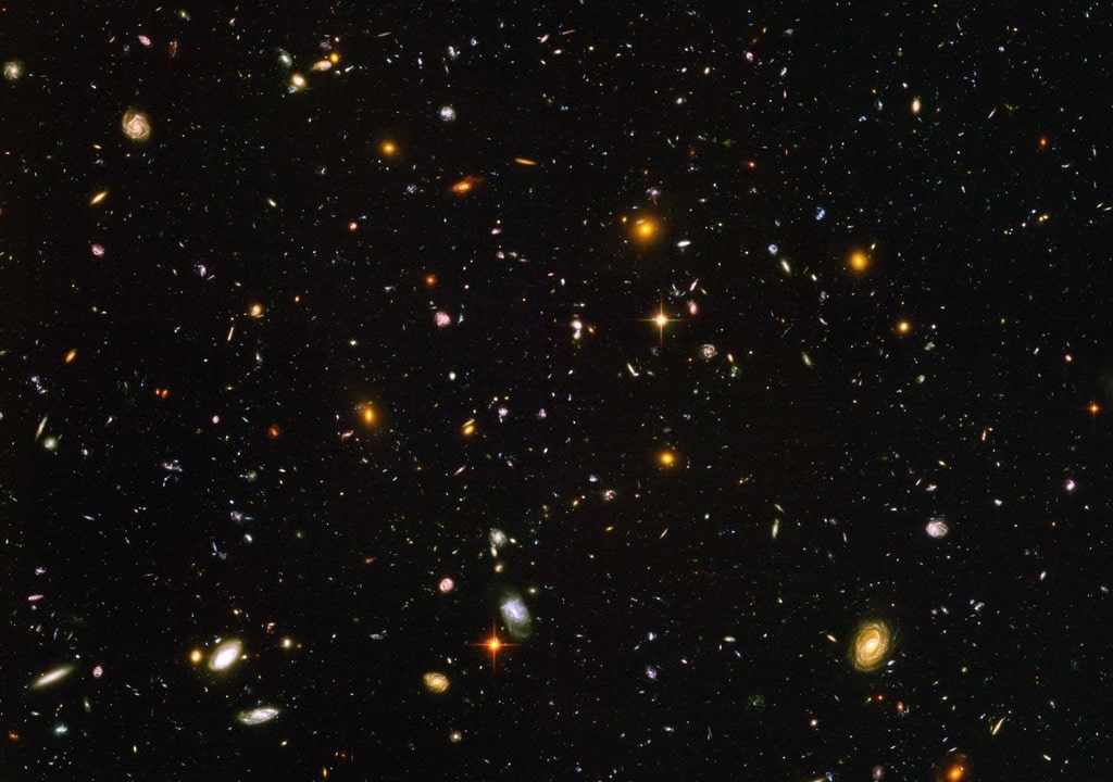 A cropped version of the Hubble Deep Field image showing galaxies in our universe.