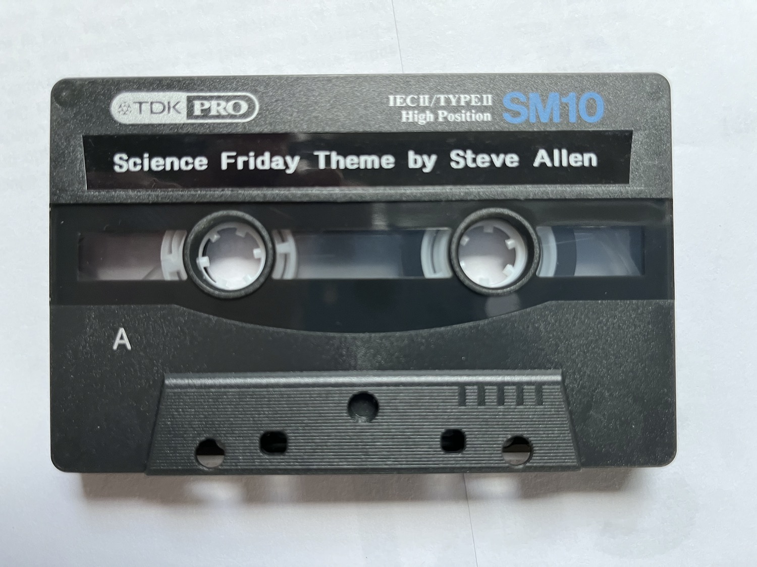 a black tape cassette that says "science friday theme song by steve allen"