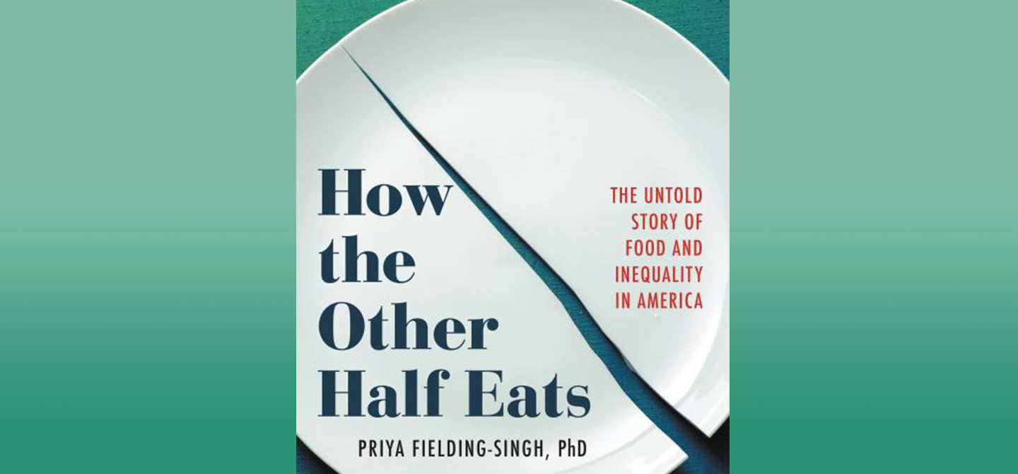 a book cover on a green background. the book cover has a picture of a broken plate and the title "how the other half eats"
