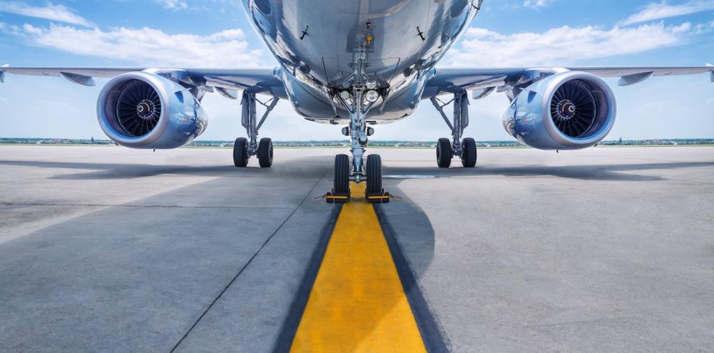 A view of the lower end of an aircraft.