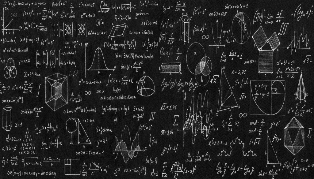 Blackboard inscribed with scientific formulas.