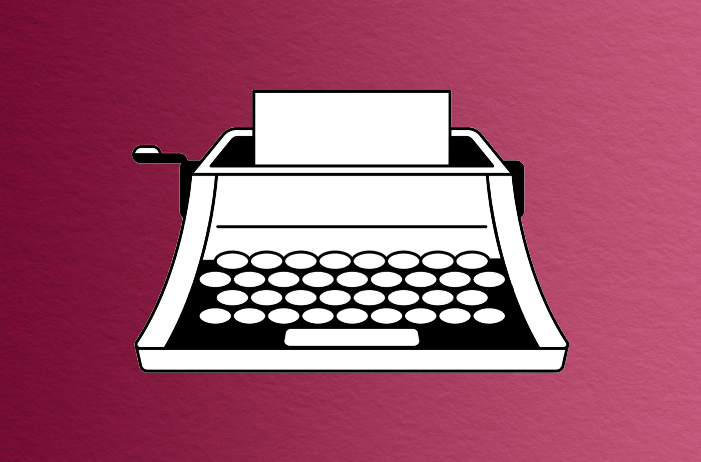 a simple black and white illustration of a typewriter on a wine-red background