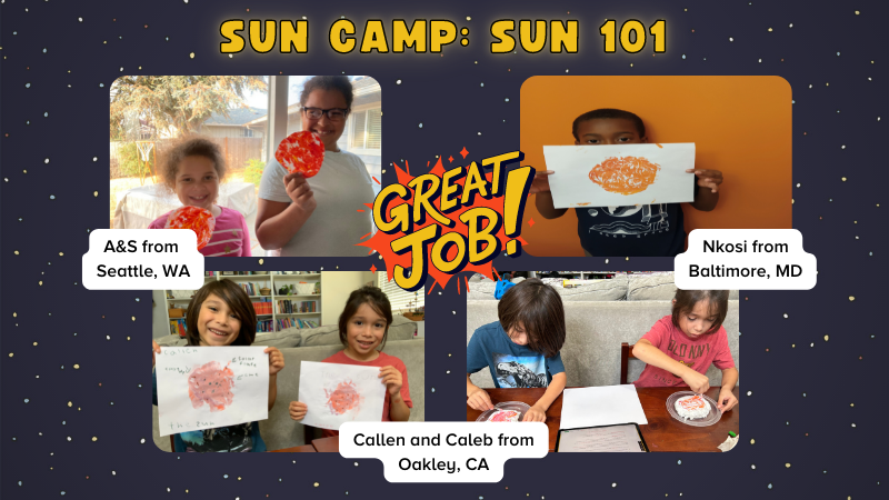 A photo collage of children showing their shaving cream sun prints.