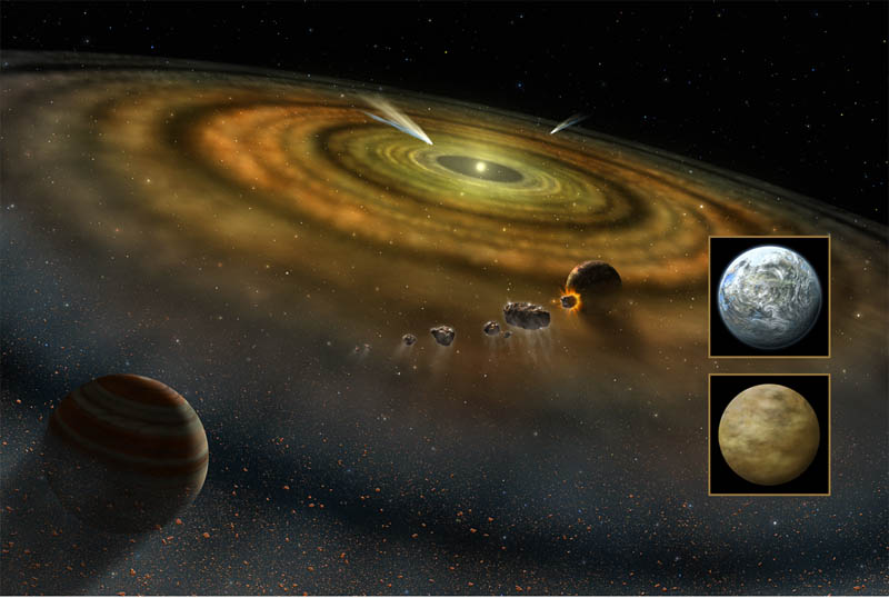 Artist's conception of the dust and gas surrounding a newly formed planetary system.