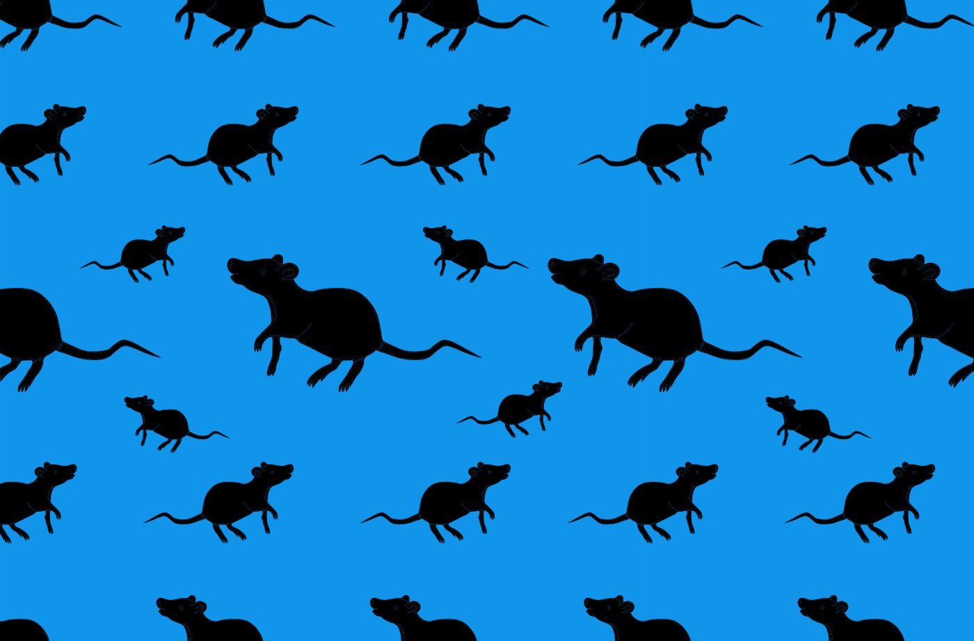 simple solid black colored pattern of rats on a blue background