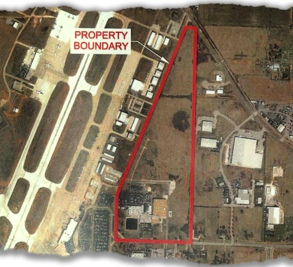 An aerial view of an airport site.