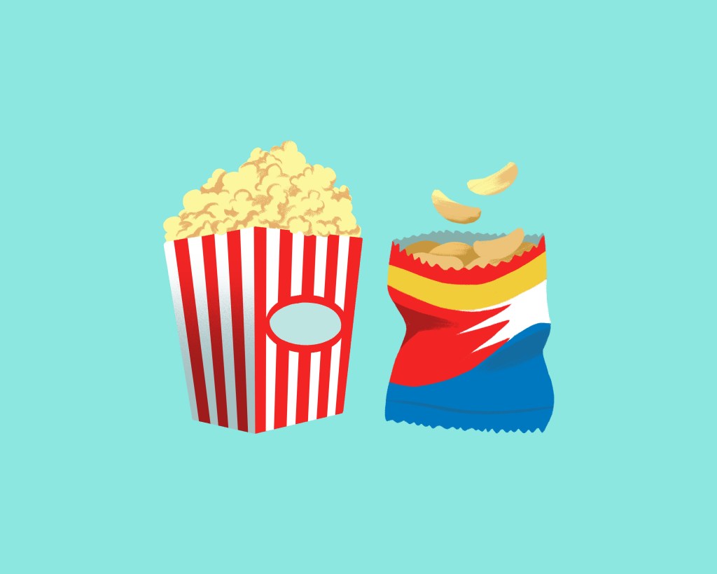 Illustration of popcorn and chips