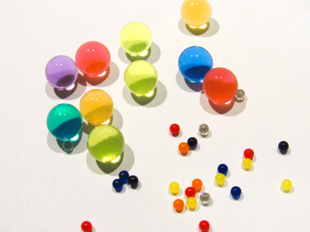 Colorful translucent gel beads both large and small.