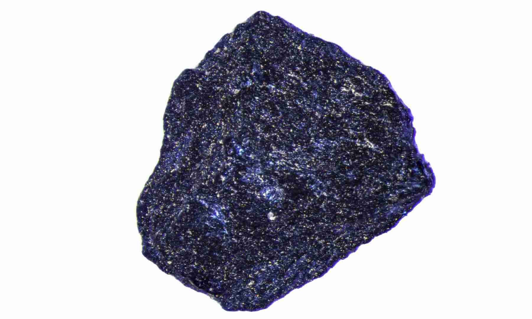 a blue mineral with a rough texture but shimmery in appearance