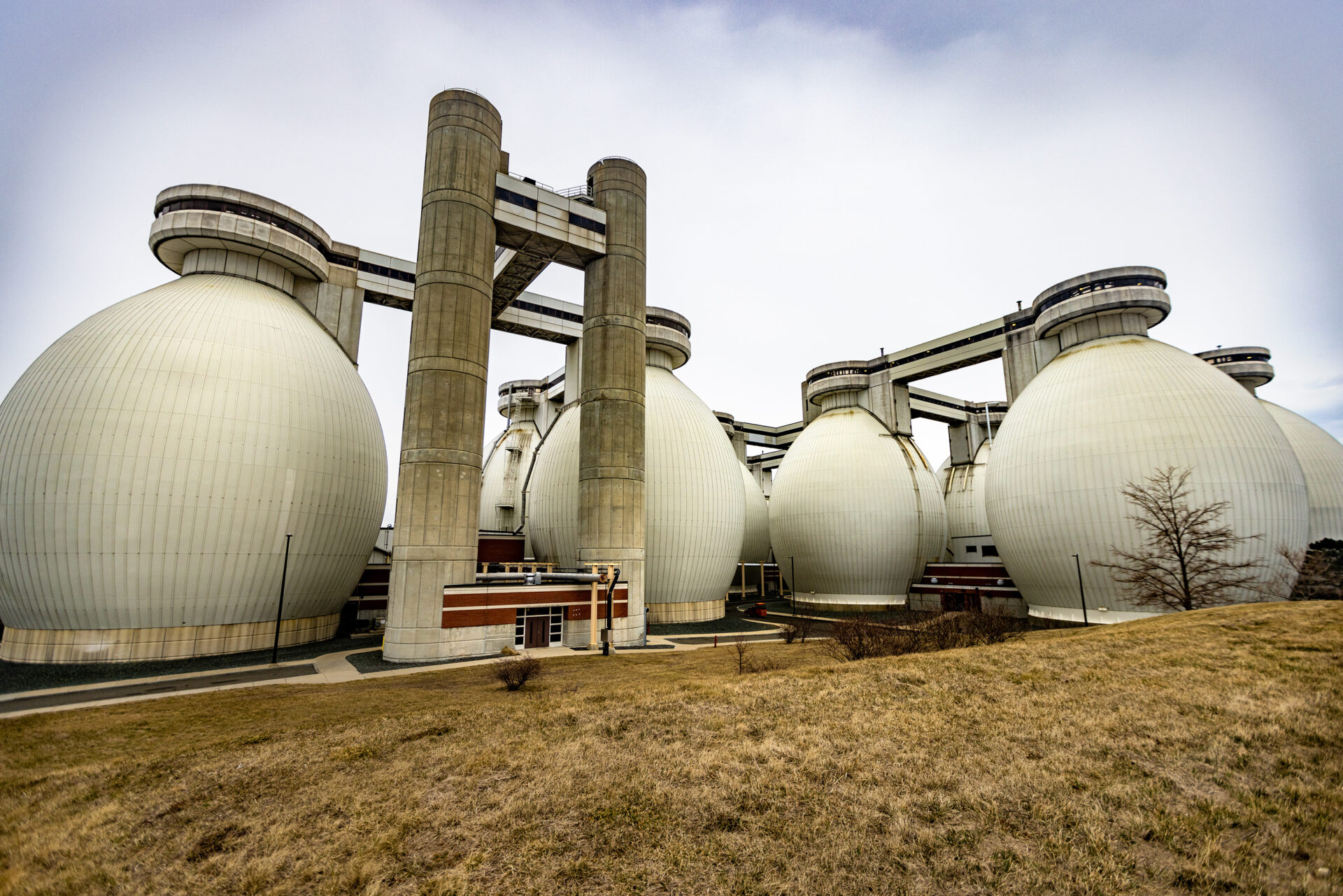 onion-shaped buildings in a rural water treatment facility 