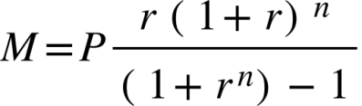 Monthly Payment = Principal loan amount multiplied by the monthly interest rate, divided by the quantity of (1 + monthly interest rate) raised to the power of the number of monthly payments, minus one.