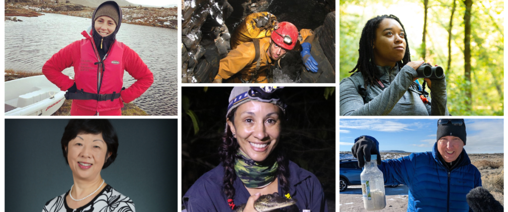 6 photos of scientists in their respective fields. 