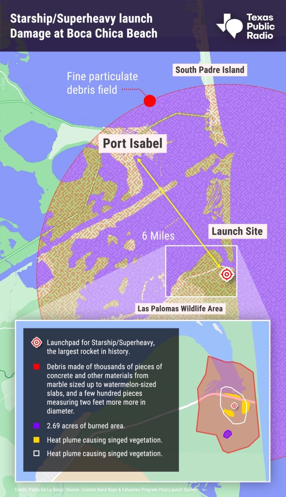 A map of where the debris from the SpaceX launch fell.