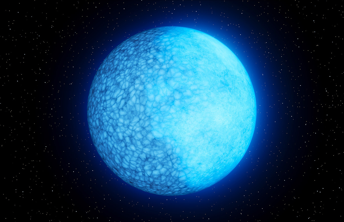 an illustration of w light blue sphere, which is a white dwarf star, in space