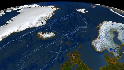 Gulf stream. North Atlantic Drift. System of warm currents in the North Atlantic. 3d illustration. 