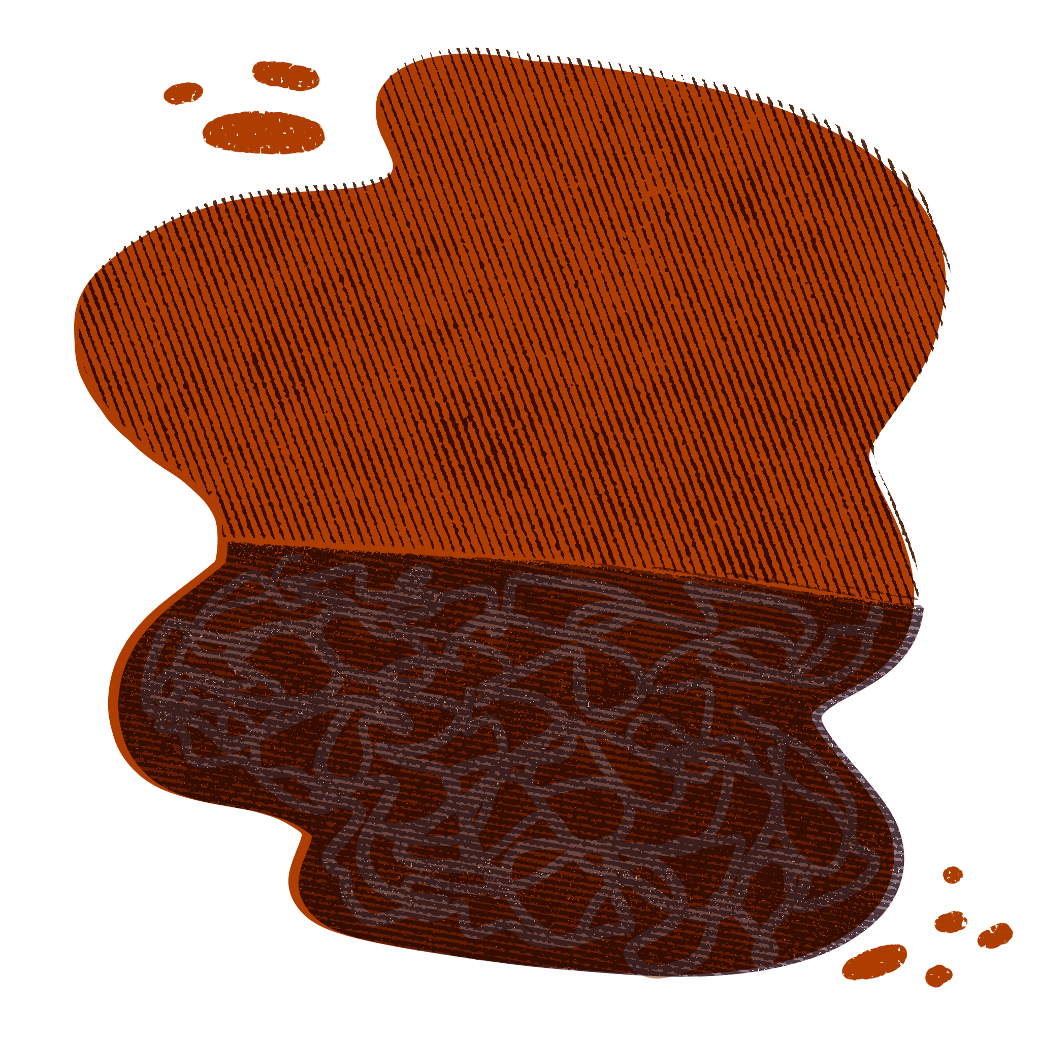 A curvy patch of mixed soil, half red-orange grit and half clumpy dark brown material.