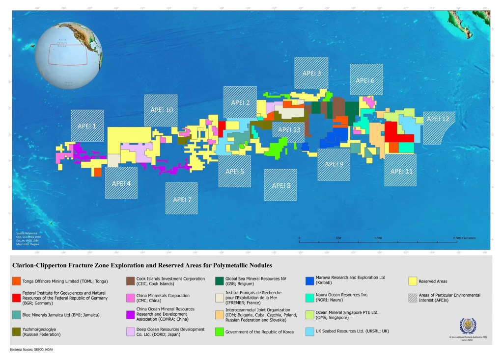 A color-coded map of the Clarion Clipperton Fracture Zone