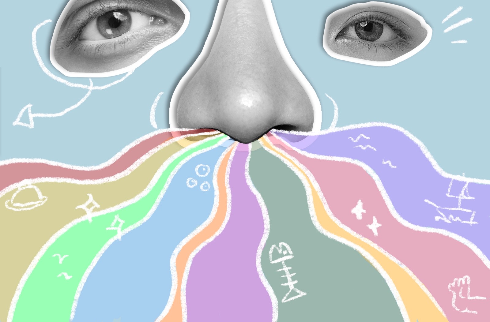 A nose inhaling a wide spectrum of color