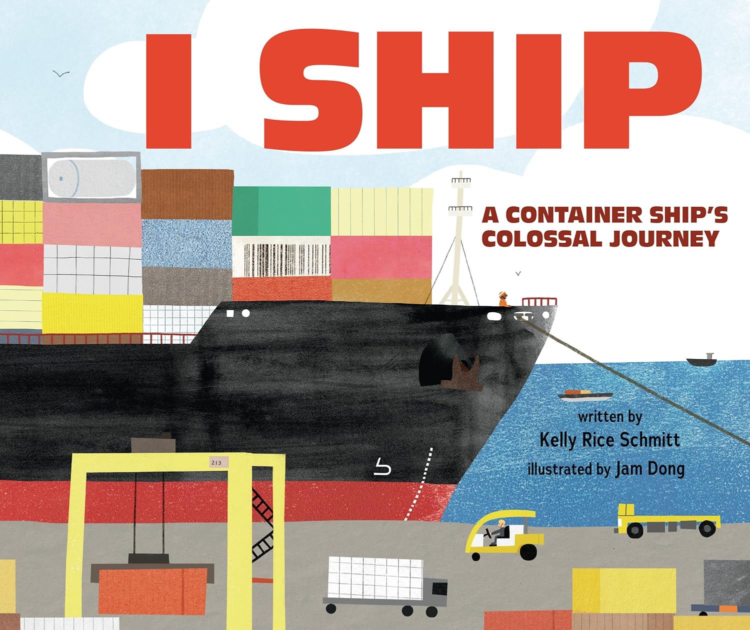 "I ship: A Container Ship's Colossal Journey" book cover with a picture of a container ship