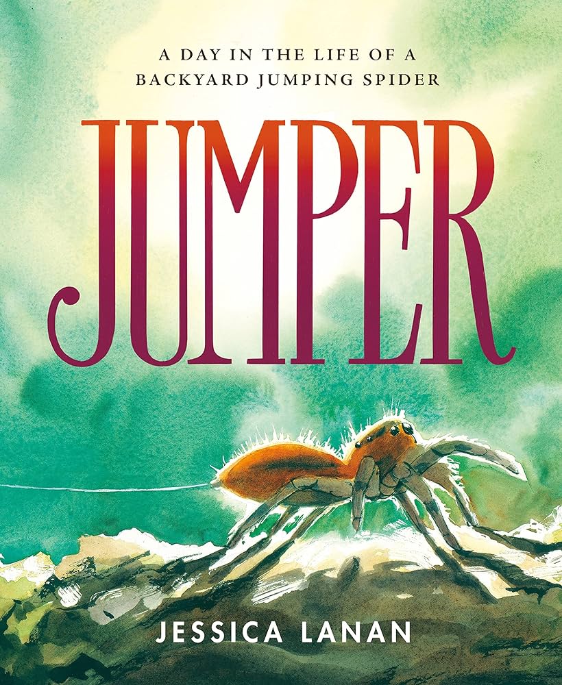 A picture of a jumping spider on the cover of "Jumper"