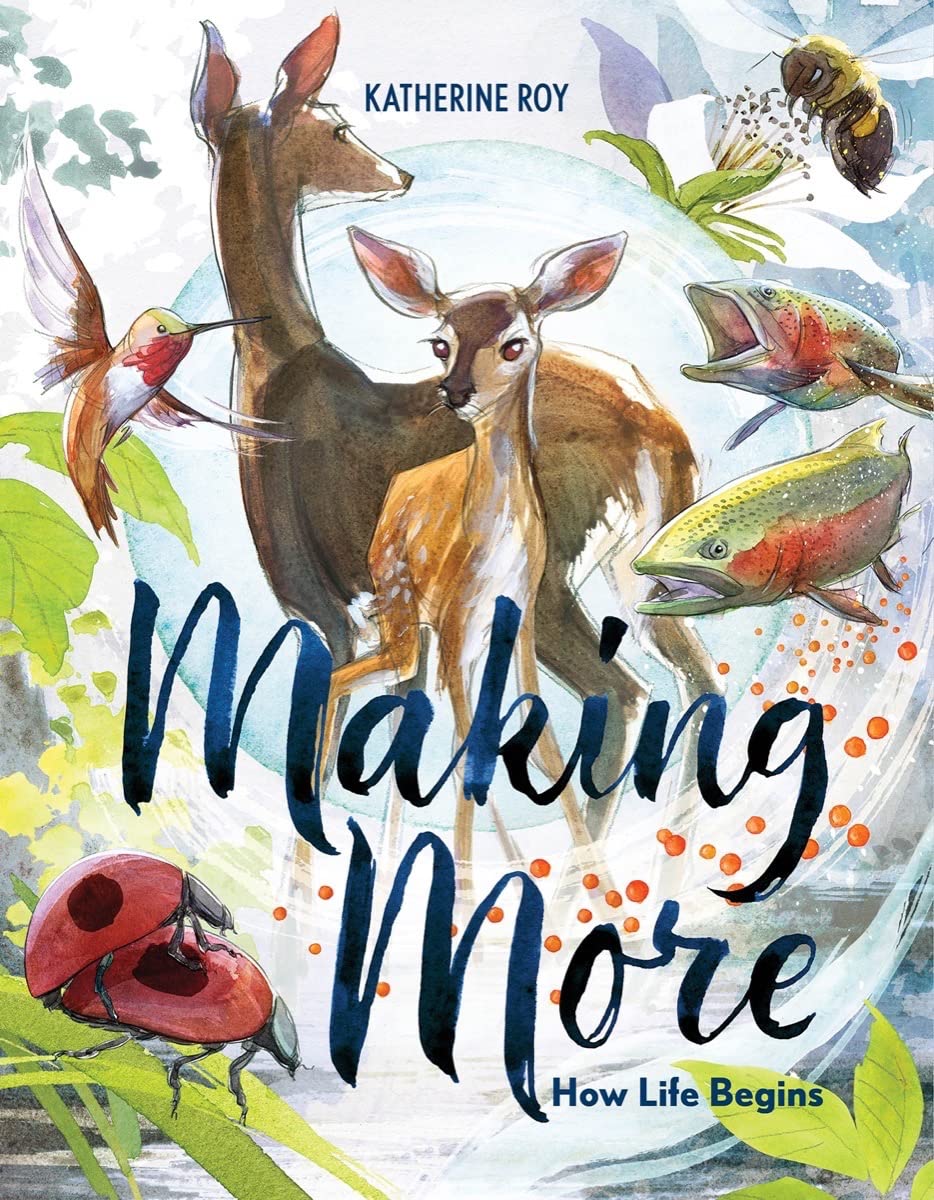 Two deer, bees, fish, and ladybugs in a book called "Making More"