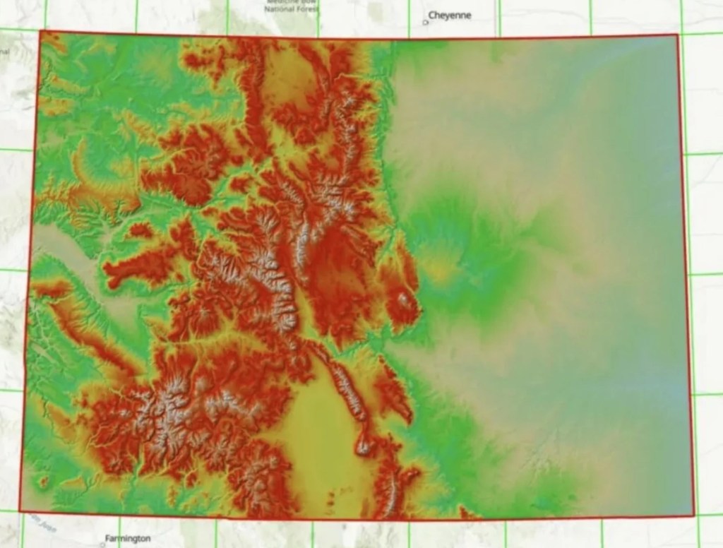 A topography graph showing a mountain range