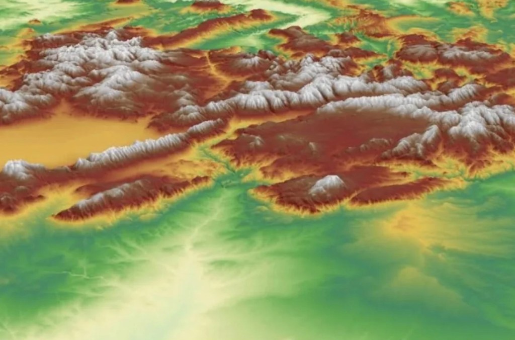 An elevation diagram of a mountain range.