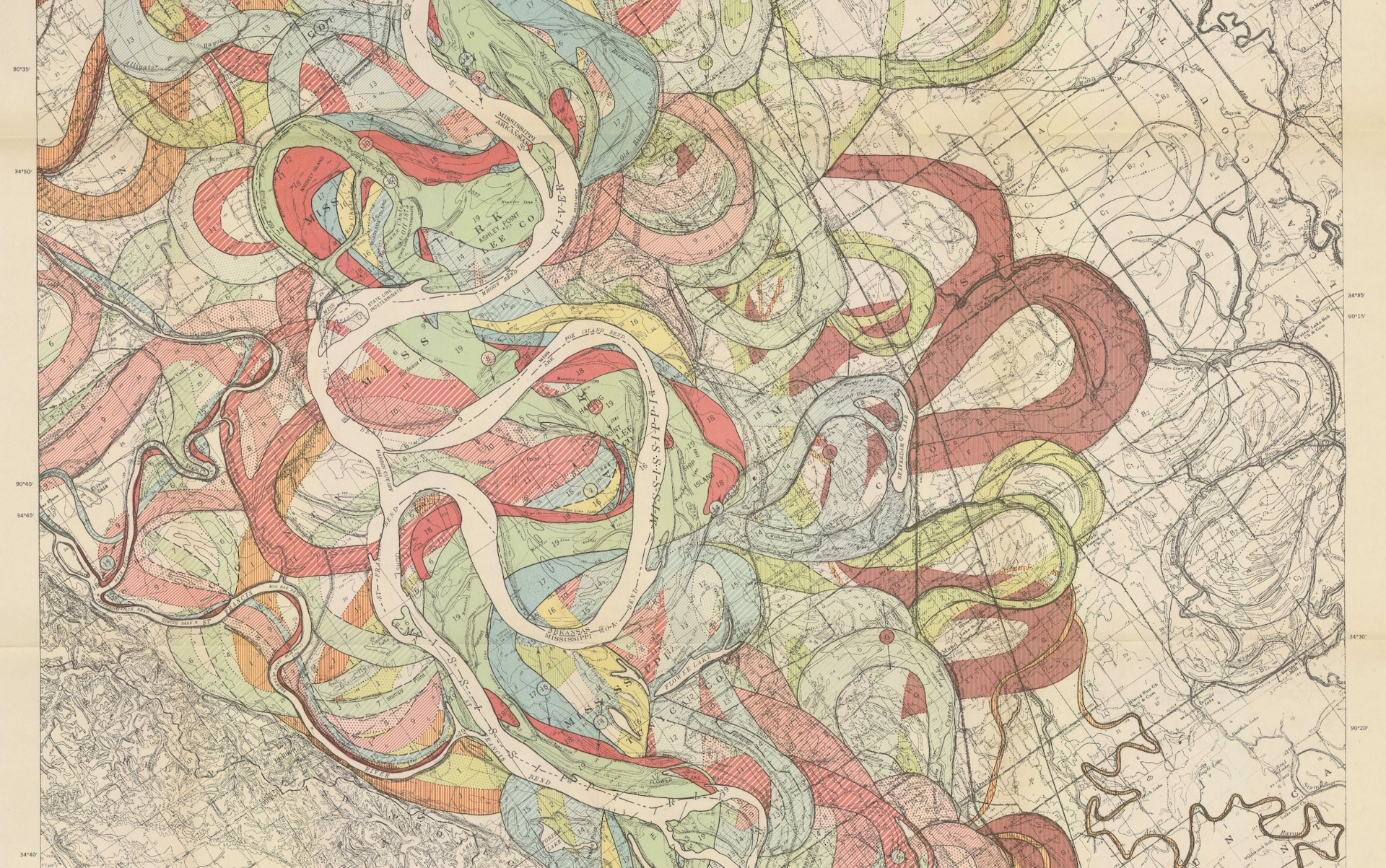 A very complex and colorful map showing various winding paths.