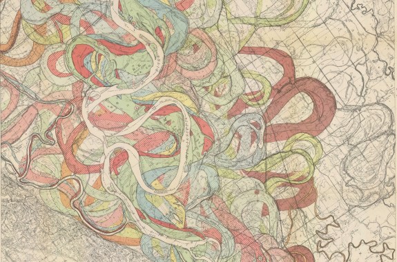 A very complex and colorful map showing various winding paths.