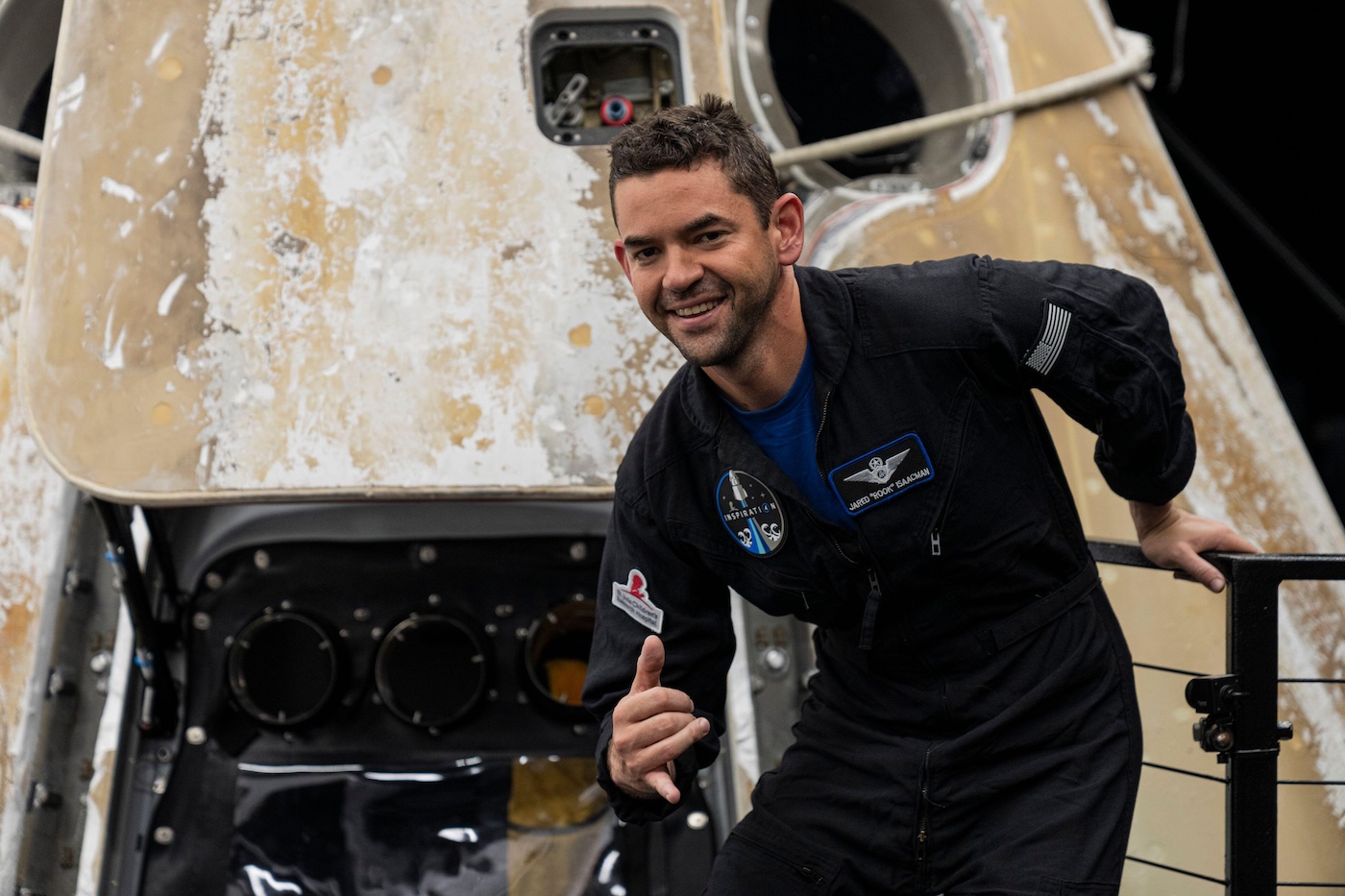 3BXBHNT September 17, 2021 - Florida, USA - Inspiration4 Launch. Jared Isaacman, Hayley Arceneaux, Chris Sembroski, Dr. Sian Proctor. Inspiration4 is the world's first all-civilian mission to orbit. The mission will be commanded by Jared Isaacman, the 38-year-old founder and Chief Executive Officer of Shift4 Payments and an accomplished pilot and adventurer. Named in recognition of the four-person crew that will raise awareness and funds for St. Jude Children's Research Hospital, this milestone represents a new era for human spaceflight and exploration.