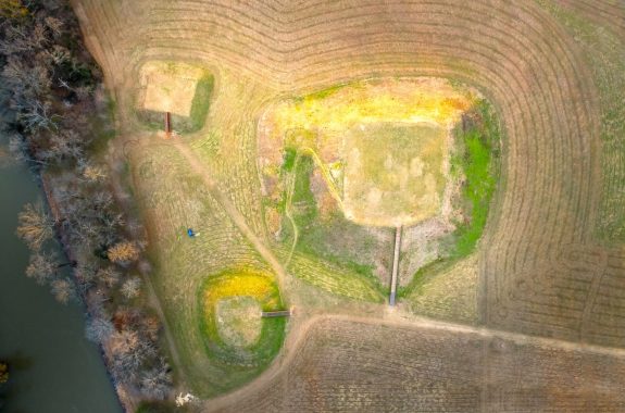 Aerial view of Etowah Indian Mounds Historic Site in Cartersville Georgia