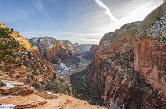 View from Angels Landing into Zion Canyon with Virgin River