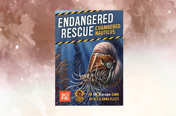 The cover of a game box that reads "Endangered Rescue" and shows a chambered nautilus underwater.